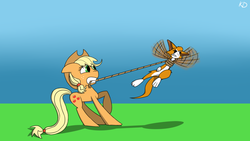 Size: 1024x576 | Tagged: safe, artist:kev-darkhood, applejack, g4, crossover, dust: an elysian tail, fidget (character), lasso, rope