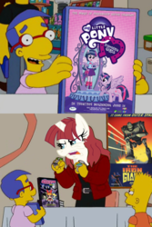 Size: 512x768 | Tagged: source needed, safe, edit, oc, oc only, oc:fausticorn, equestria girls, g4, my little pony equestria girls, alan moore, bart simpson, equestria girls drama, ew gay, lauren faust, male, milhouse van houten, the iron giant, the simpsons, v for vendetta, watchmen