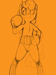 Size: 500x667 | Tagged: safe, artist:pugilismx, carrot top, golden harvest, earth pony, pony, semi-anthro, g4, bipedal, boots, boxing, boxing gloves, championship belt, clothes, confident, female, foxy boxing, hoof boots, mare, panties, solo, underwear