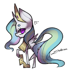 Size: 982x995 | Tagged: safe, artist:lana0933, princess celestia, alicorn, pony, g4, 30 minute art challenge, female, loose fitting clothes, shrunk, shrunklestia, simple background, solo, transparent background