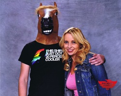 Size: 1979x1574 | Tagged: safe, rainbow dash, human, g4, 20% cooler, clothes, hoers mask, irl, irl human, phoenix comicon 2013, photo, shirt, t-shirt, tara strong