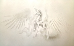 Size: 1200x750 | Tagged: safe, artist:murphylaw4me, princess celestia, g4, female, monochrome, solo, traditional art