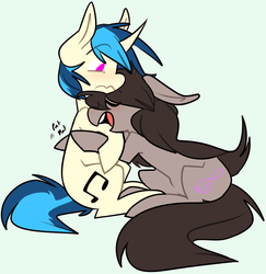 Size: 1280x1315 | Tagged: safe, artist:ghost, dj pon-3, octavia melody, vinyl scratch, earth pony, pony, unicorn, g4, female, floppy ears, hug, lesbian, pat, ship:scratchtavia, shipping, simple background