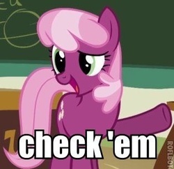 Size: 314x304 | Tagged: safe, cheerilee, g4, check em, dubs, female, image macro, meme, roflbot, solo