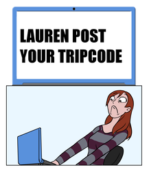 Size: 895x1032 | Tagged: safe, /mlp/, 4chan, laptop computer, lauren faust, lauren-faust-visiting-4chan-gate, meme, reaction, tripcode