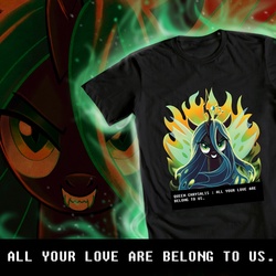 Size: 1000x1000 | Tagged: safe, artist:yulyeen, queen chrysalis, g4, all your base are belong to us, bust, evil smile, fangs, fire, front view, green fire, grin, kubrick stare, looking at you, portrait, smiling, solo, welovefine