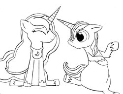 Size: 1024x792 | Tagged: safe, artist:milton777, prince blueblood, princess luna, g4, chubby, monochrome