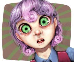 Size: 1182x1000 | Tagged: safe, artist:voyager, sweetie belle, human, g4, creepy, crying, female, humanized, solo, uncanny valley