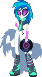 Size: 597x1080 | Tagged: safe, artist:rariedash, dj pon-3, vinyl scratch, equestria girls, g4, cutie mark on clothes, female, humanized, record, simple background, solo, sunglasses, transparent background, vector
