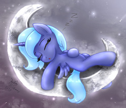 Size: 1050x900 | Tagged: safe, artist:joakaha, princess luna, g4, female, filly, moon, sleeping, solo, tangible heavenly object, woona