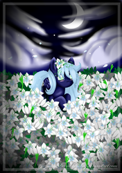 Size: 650x921 | Tagged: safe, artist:jezminedevilhedgehog, oc, oc only, flower, lily (flower), moon, night