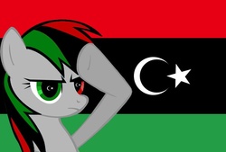 Size: 591x400 | Tagged: safe, artist:eltaco42, flag, libya, nation ponies, rainbow dash salutes, salute, solo