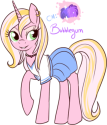 Size: 331x386 | Tagged: safe, artist:lulubell, oc, oc only, oc:bubblegum, pony, unicorn, clothes, simple background, solo, transparent background