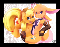 Size: 1024x805 | Tagged: safe, artist:phation, applejack, oc, oc:0r0ch1, g4, heart