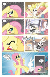 Size: 900x1384 | Tagged: safe, artist:tonyfleecs, idw, angel bunny, fluttershy, g4, spoiler:comicm04, beret, clothes, comic, knitting, moustache, pablo picasso, paintbrush, painting, salvador dalí, scarf, surreal