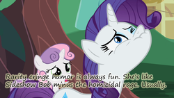 Size: 640x360 | Tagged: safe, screencap, rarity, sweetie belle, g4, season 2, sisterhooves social, insane pony thread, male, popeye jaw, sideshow bob, the simpsons