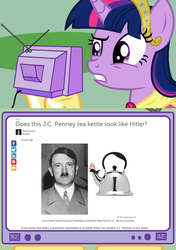 Size: 564x800 | Tagged: safe, twilight sparkle, human, g4, adolf hitler, comparison, exploitable meme, irl, irl human, photo, stupidity, teapot, tv meme, twilight sparkle (alicorn)