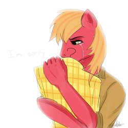 Size: 500x500 | Tagged: safe, artist:greybuckingstar, big macintosh, earth pony, anthro, g4, brokeback mountain, clothes, crying, implied gay, male, sad, ship:braemac, shipping, shirt, solo