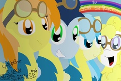 Size: 750x500 | Tagged: safe, artist:star-the-raccoon, misty fly, soarin', spitfire, surprise, g4, wonderbolts