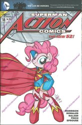 Size: 800x1219 | Tagged: safe, artist:1trurarity, pinkie pie, g4, comic book, cover, dc comics, female, male, new 52, solo, supergirl, superman