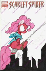 Size: 800x1234 | Tagged: safe, artist:1trurarity, pinkie pie, g4, comic cover, crossover, female, male, marvel, scarlet spider, solo, spider-man