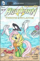 Size: 800x1214 | Tagged: safe, artist:1trurarity, fluttershy, pinkie pie, mermaid, g4, aquaman, aquamare, belly button, cover, crossover, dc comics, disney princess, parody, princess ariel, seashell, the little mermaid, traditional art