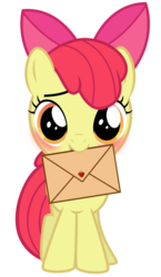 Size: 680x1176 | Tagged: safe, artist:purezparity, apple bloom, earth pony, pony, g4, blushing, crush, female, filly, love letter, mouth hold, simple background, solo, transparent background, vector