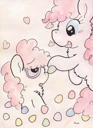 Size: 710x976 | Tagged: safe, artist:slightlyshade, pinkie pie, twist, g4, candy, traditional art