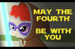 Size: 1020x660 | Tagged: safe, artist:sketchyjackie, twist, g4, female, filly, lisp, may the fourth be with you, my little filly, solo, star wars