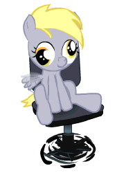 Size: 200x256 | Tagged: safe, derpy hooves, pegasus, pony, g4, animated, chair, cute, derpabetes, female, filly, filly derpy, filly derpy hooves, flapping, how, office chair, simple background, sitting, smiling, solo, spin meme, spinning, white background, younger