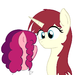 Size: 500x500 | Tagged: safe, artist:mrponiator, oc, oc only, oc:fausticorn, oc:marker pony, 4chan, :t, animated, boop, eyes closed, lauren faust, open mouth, scrunchy face, simple background, smiling, transparent background