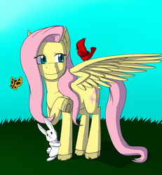 Size: 1851x2000 | Tagged: safe, artist:supervanman64, angel bunny, fluttershy, bird, butterfly, g4