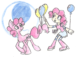 Size: 533x405 | Tagged: dead source, safe, artist:desibear1999, pinkie pie, human, g4, balloon, human ponidox, humanized, traditional art