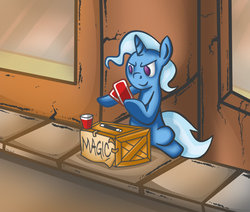 Size: 1024x870 | Tagged: safe, artist:sonicboy112, trixie, pony, unicorn, g4, card, female, magic, mare, sidewalk, solo