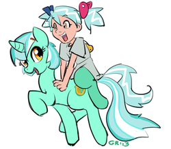 Size: 911x794 | Tagged: safe, artist:moronsonofboron, lyra heartstrings, oc, oc:hope, hybrid, satyr, g4, duo, female, hope riding lyra, mother and child, mother and daughter, offspring, parent:lyra heartstrings, riding