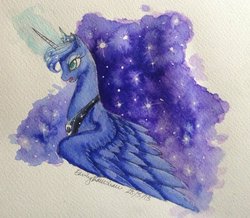 Size: 1024x893 | Tagged: dead source, safe, artist:phoebewolf, princess luna, g4, female, solo, traditional art, watercolor painting