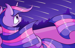 Size: 2975x1925 | Tagged: safe, artist:faikie, twilight sparkle, g4, female, meteor shower, night, solo, windswept mane