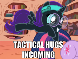 Size: 800x600 | Tagged: safe, artist:facelessjr, twilight sparkle, oc, oc:nyx, g4, hug, image macro