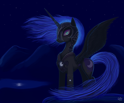 Size: 1800x1500 | Tagged: safe, artist:warfost, nightmare moon, alicorn, pony, g4, female, solo, spread wings