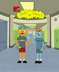Size: 1800x2200 | Tagged: safe, artist:animartdream, snails, snips, anthro, g4, beavis and butthead, duo, male, parody