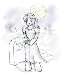 Size: 1024x1216 | Tagged: artist needed, safe, ghost, ghost pony, semi-anthro, flower, gravestone, graveyard, moon, night, see-through, sketch