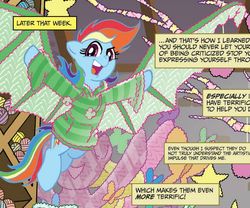 Size: 680x565 | Tagged: safe, artist:tony fleecs, idw, official comic, rainbow dash, g4, micro-series #4, my little pony micro-series, clothes, crochet, dragon hoodie, fluttertree, hoodie