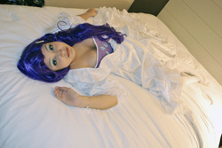 Size: 3872x2592 | Tagged: safe, artist:lil-kute-dream, rarity, human, g4, bed, clothes, cosplay, irl, irl human, pantyhose, photo, solo