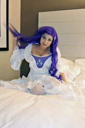 Size: 2219x3314 | Tagged: safe, artist:lil-kute-dream, rarity, human, g4, bed, cosplay, irl, irl human, photo, solo