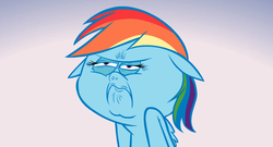 Size: 1360x736 | Tagged: safe, artist:hotdiggedydemon, rainbow dash, .mov, g4, female, solo, unhappy