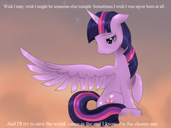 Size: 803x600 | Tagged: artist needed, safe, artist:blackblur7, twilight sparkle, alicorn, pony, g4, crossover, female, immortality blues, looking down, lyrics, male, mare, sad, shadow the hedgehog, shadow the hedgehog (game), solo, song reference, sonic the hedgehog (series), twilight sparkle (alicorn), youtube link