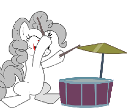 Size: 420x360 | Tagged: safe, artist:aginpro, oc, oc only, oc:albino pie, earth pony, pony, animated, ask-albino-pie, ba dum tss, dexterous hooves, drums, female, musical instrument, rimshot, simple background, solo, white background