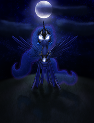 Size: 1147x1500 | Tagged: safe, artist:myhysteria, princess luna, g4, female, glowing eyes, moon, solo