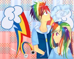 Size: 999x799 | Tagged: safe, artist:iluvfanfics09, rainbow dash, human, g4, duo, humanized, rainbow blitz, rule 63, self ponidox