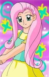 Size: 1095x1699 | Tagged: safe, artist:reina-del-caos, fluttershy, human, g4, female, humanized, solo